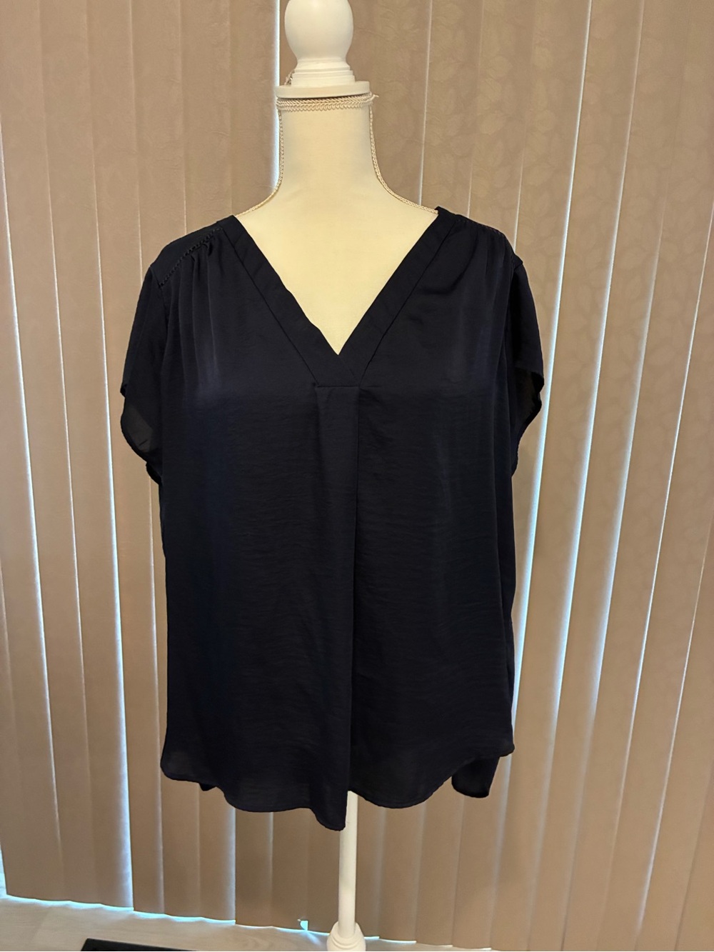 H&M Navy V-Neck Short Sleeve Blouse